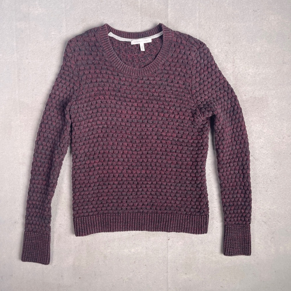 Victoria's Secret Textured Knit Sweater Pullover Crew Neck Maroon Small Petite